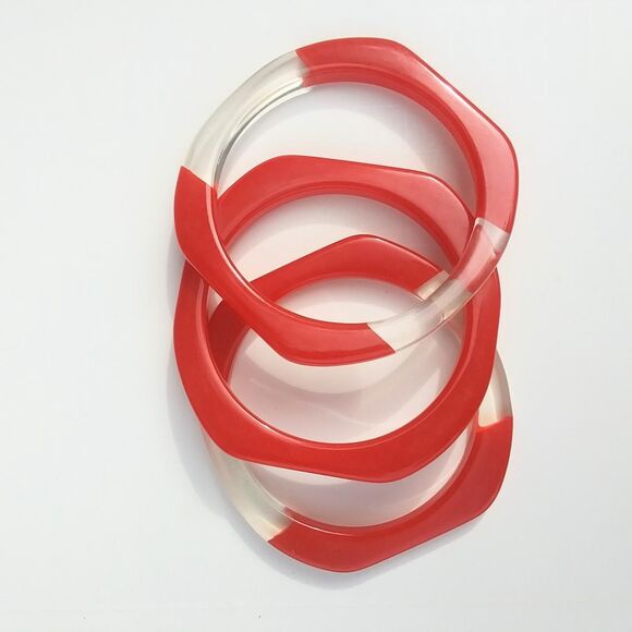 Vintage Acrylic Stacking Bangles, Red & Clear, Set of 3 - Picture 1 of 4